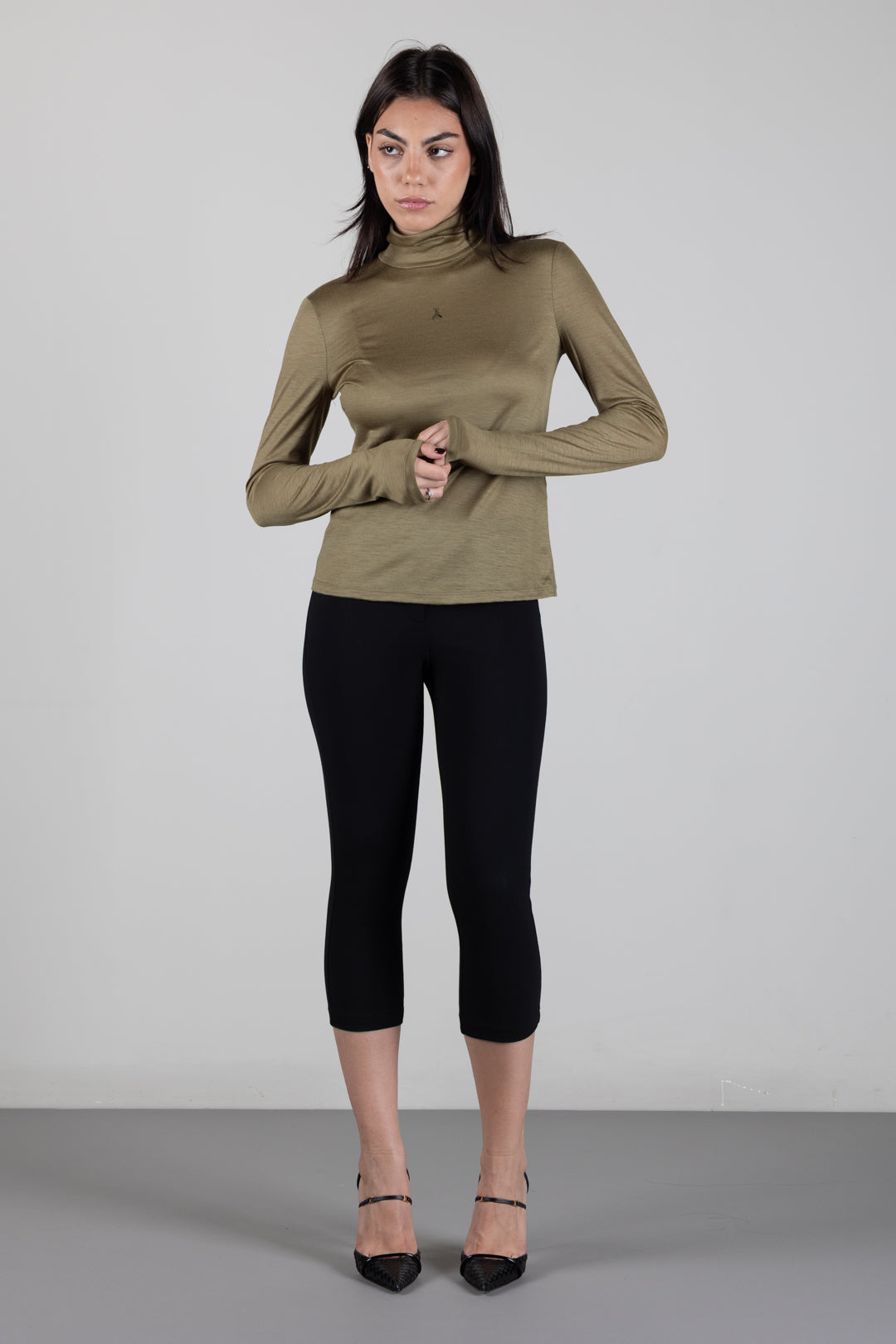 Patrizia Pepe Maglia Collo Alto In Lana Vergine con Fly 2M0014 J0084 LIZARD GREEN
