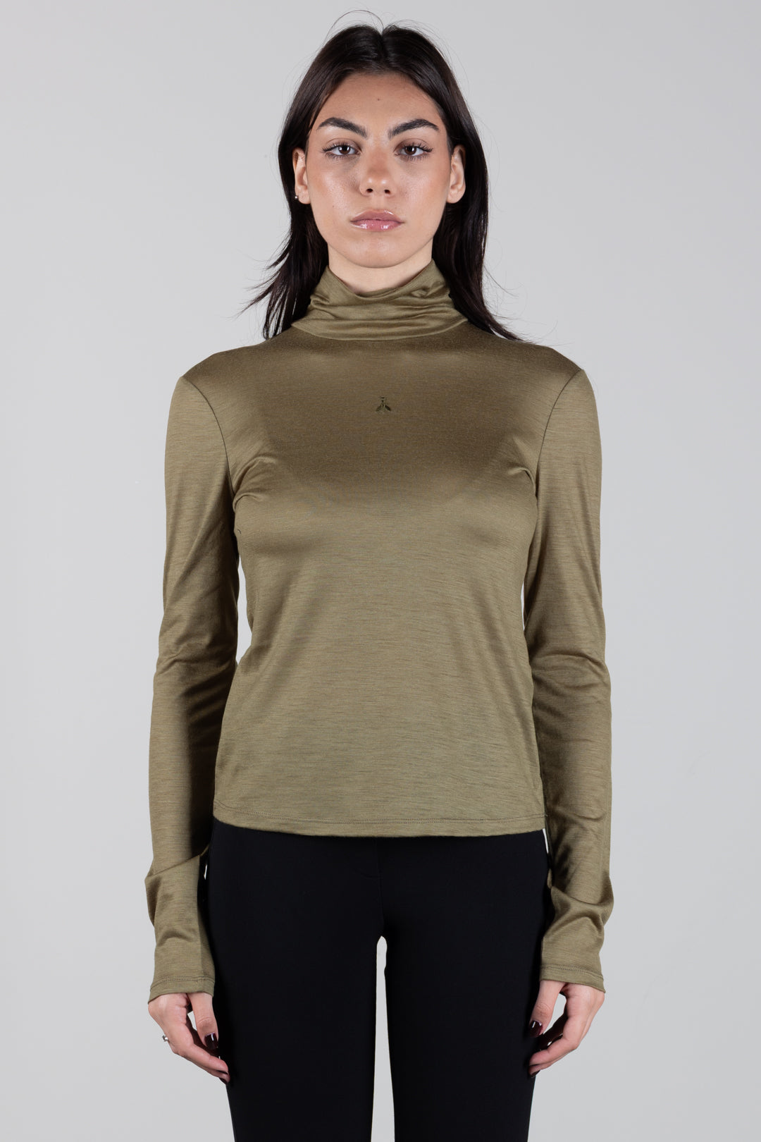Patrizia Pepe Maglia Collo Alto In Lana Vergine con Fly 2M0014 J0084 LIZARD GREEN