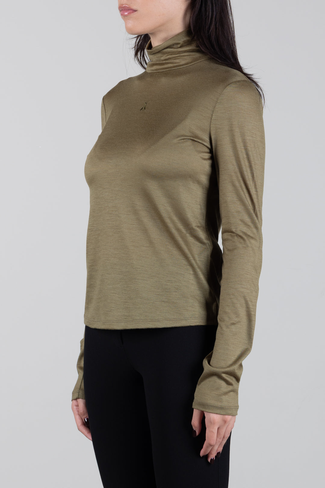 Patrizia Pepe Maglia Collo Alto In Lana Vergine con Fly 2M0014 J0084 LIZARD GREEN
