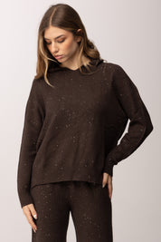 Meme Road Maglia con Cappuccio e Glitter MRK612 FONDENTE