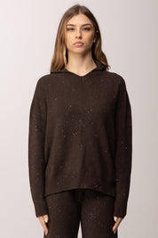 Meme Road Maglia con Cappuccio e Glitter MRK612 FONDENTE