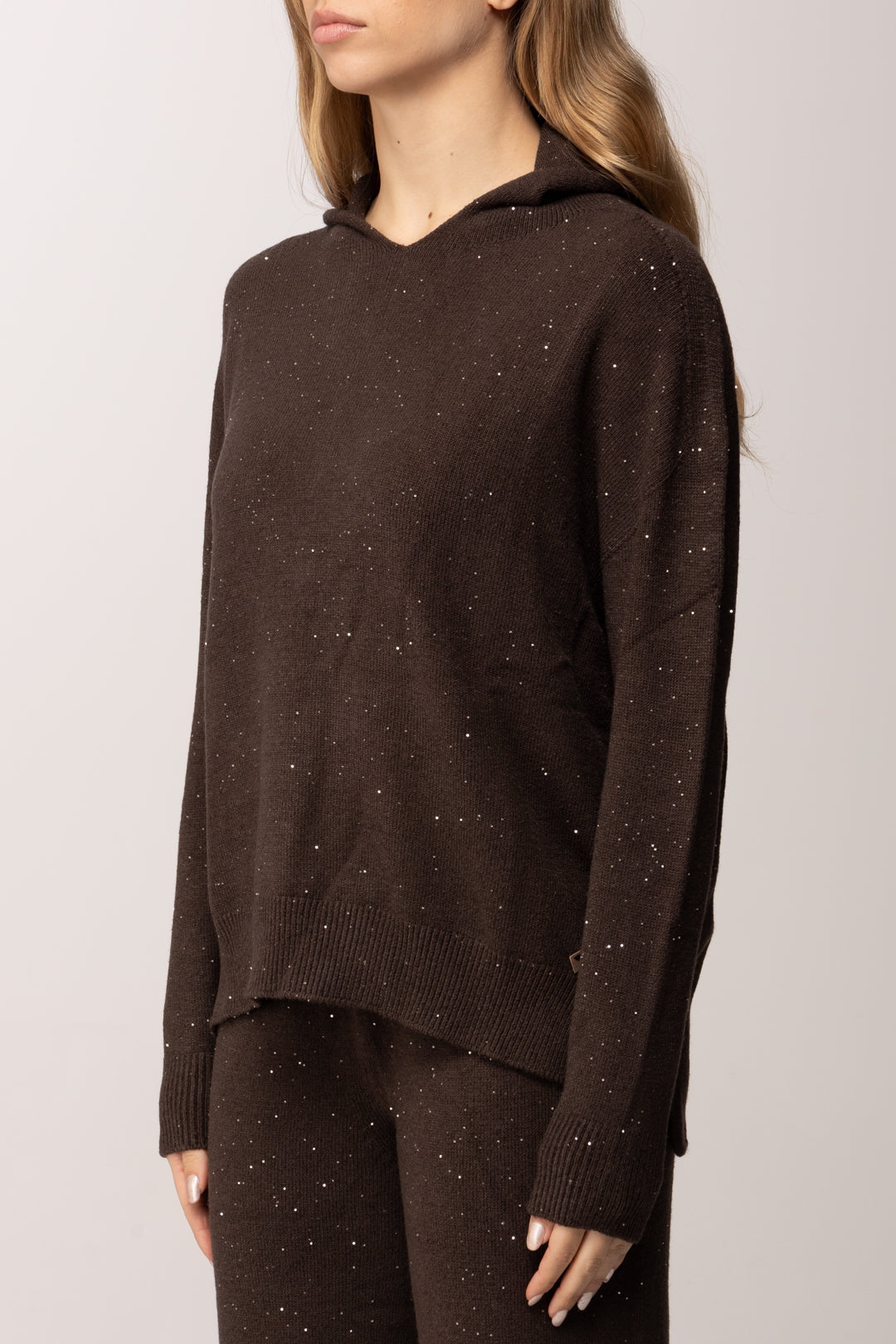 Meme Road Maglia con Cappuccio e Glitter MRK612 FONDENTE