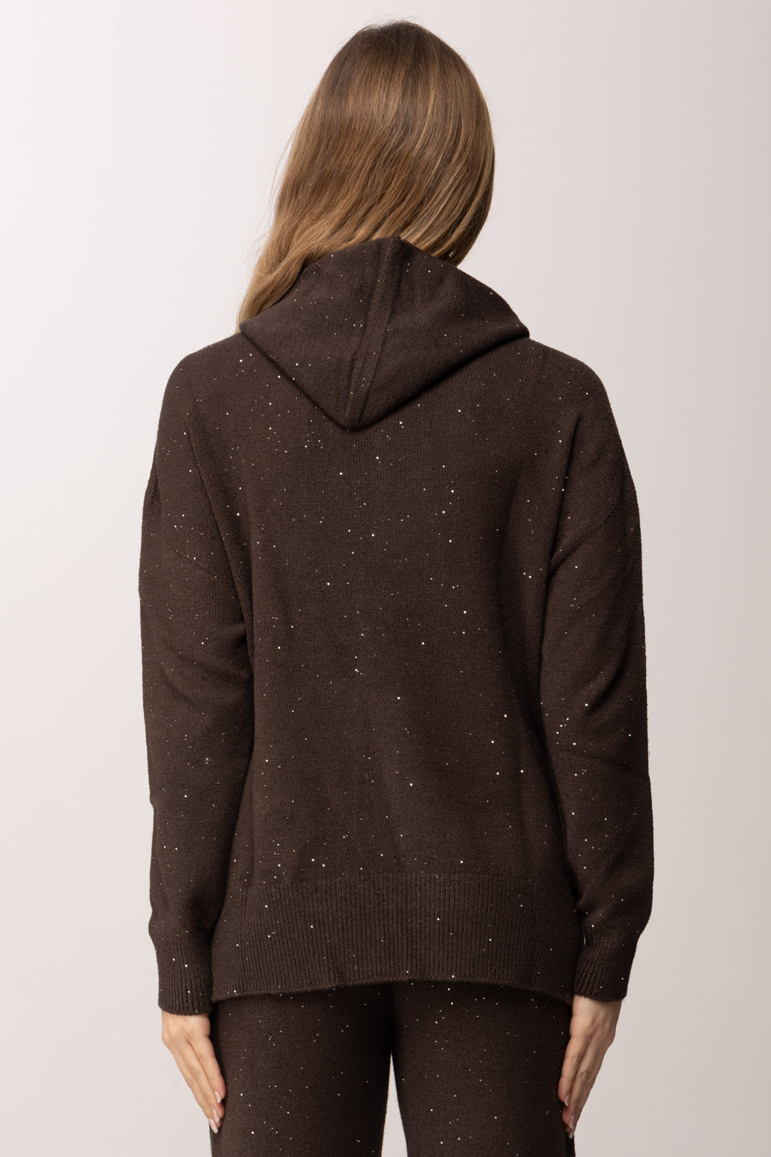 Meme Road Maglia con Cappuccio e Glitter MRK612 FONDENTE