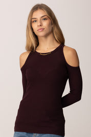 Elisabetta Franchi Maglia con Cut-out e Catena Gioiello MK30B56E2 MERLOT