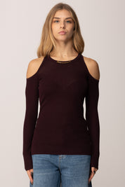 Elisabetta Franchi Maglia con Cut-out e Catena Gioiello MK30B56E2 MERLOT