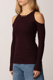 Elisabetta Franchi Maglia con Cut-out e Catena Gioiello MK30B56E2 MERLOT