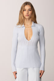 Elisabetta Franchi Maglia con Dettagli a Jour e Accessorio Logo MK09B56E2 STARLIGHT