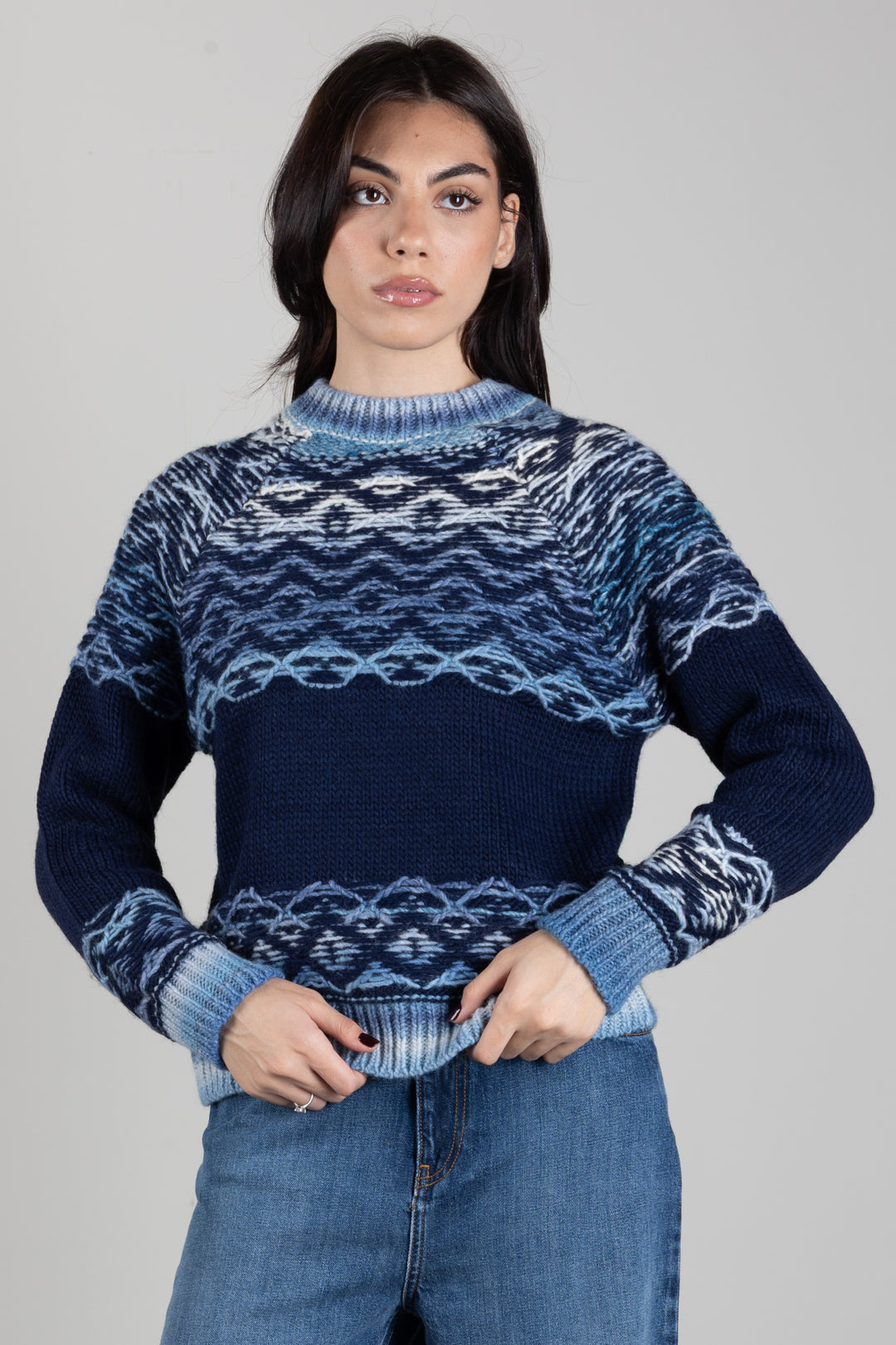 Manila Grace Maglia con Lavorazione Norvegese M455AT EVENING BLUE :AI26