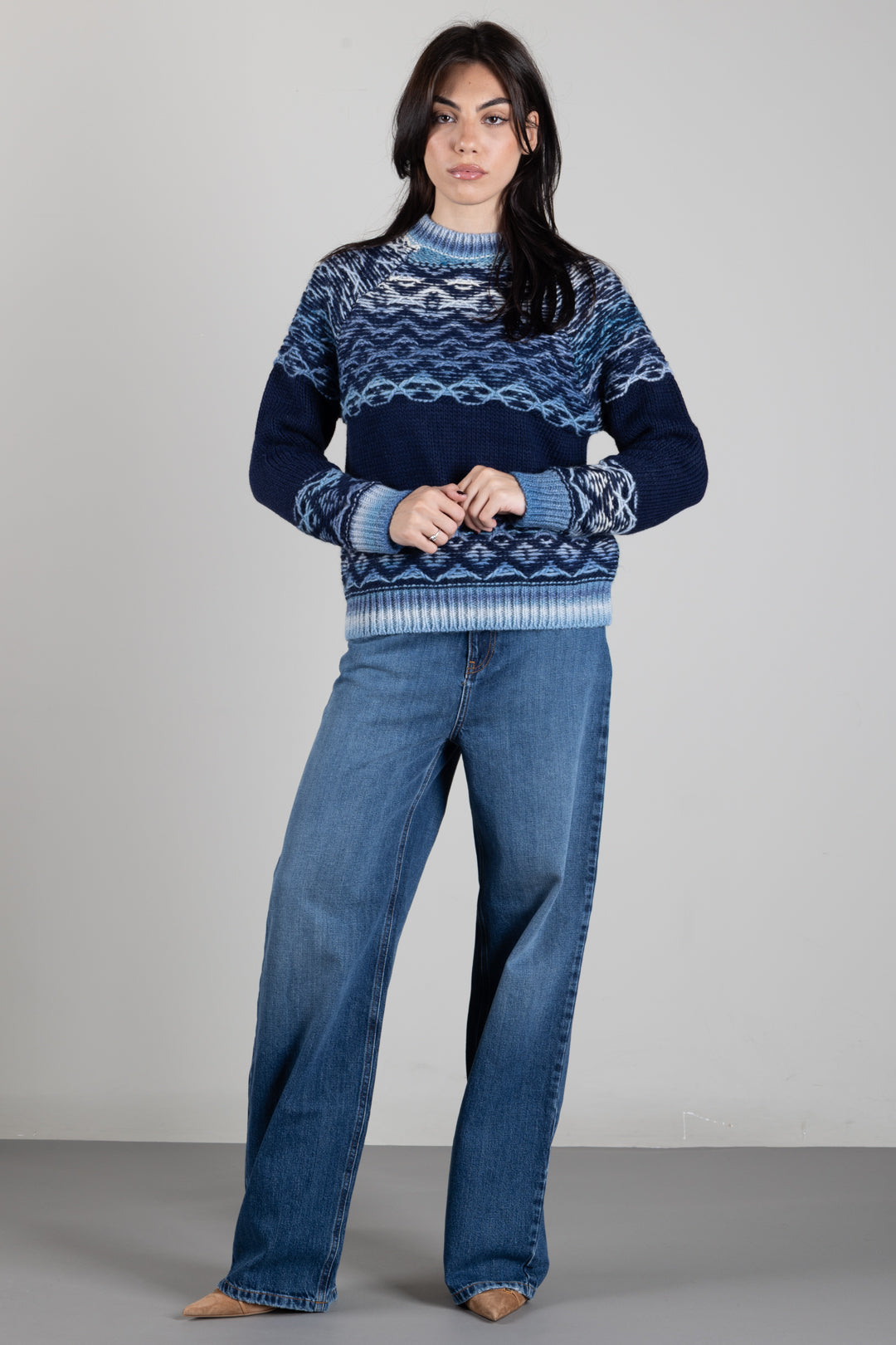 Manila Grace Maglia con Lavorazione Norvegese M455AT EVENING BLUE :AI26