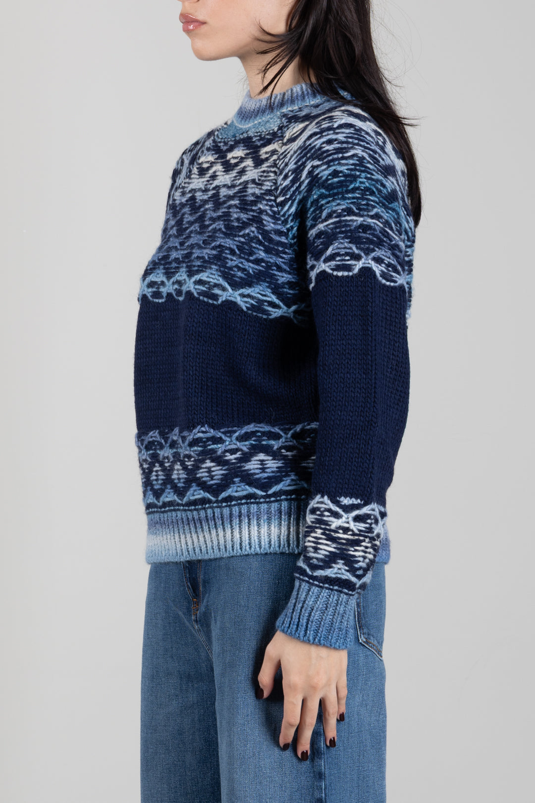 Manila Grace Maglia con Lavorazione Norvegese M455AT EVENING BLUE :AI26