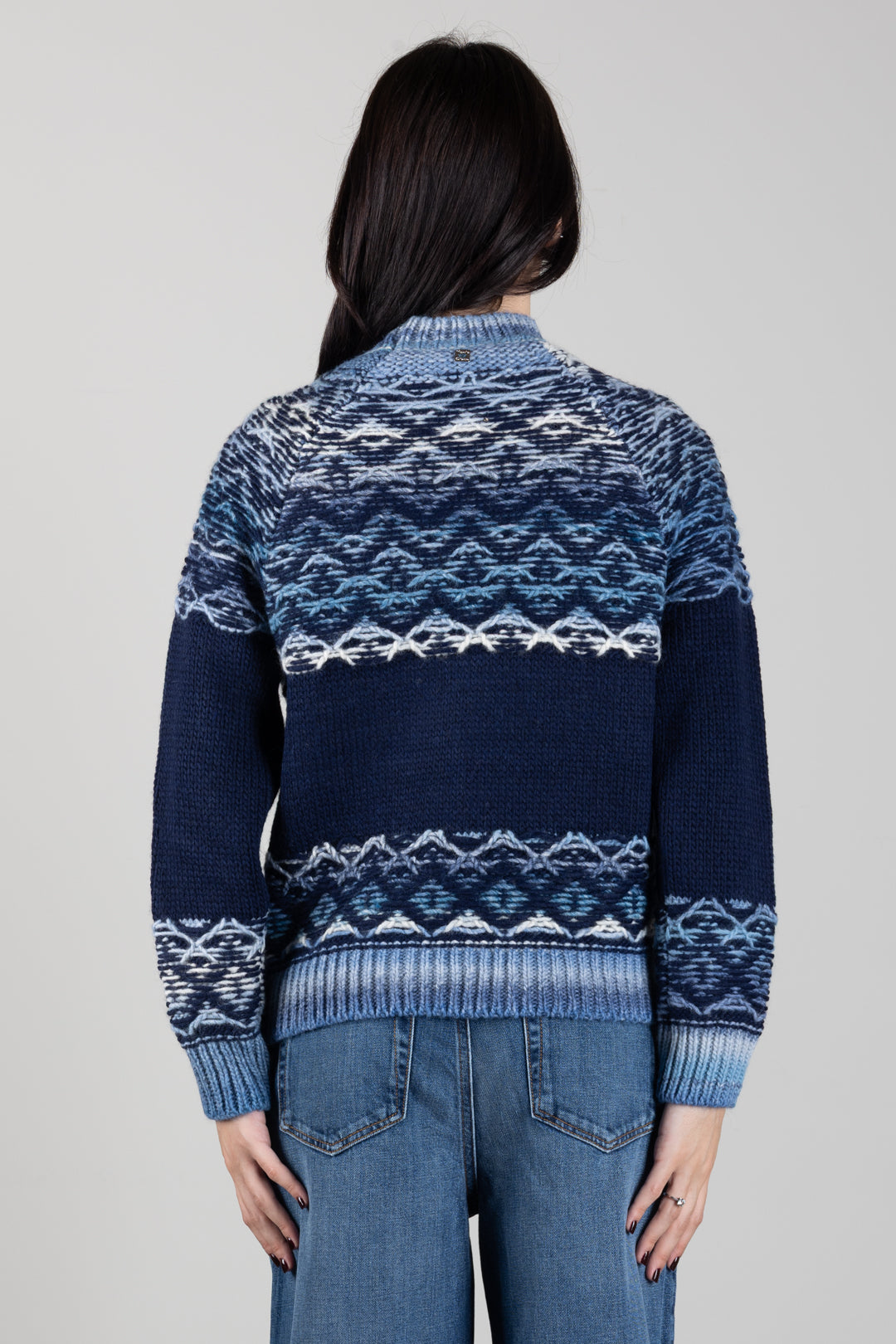 Manila Grace Maglia con Lavorazione Norvegese M455AT EVENING BLUE :AI26