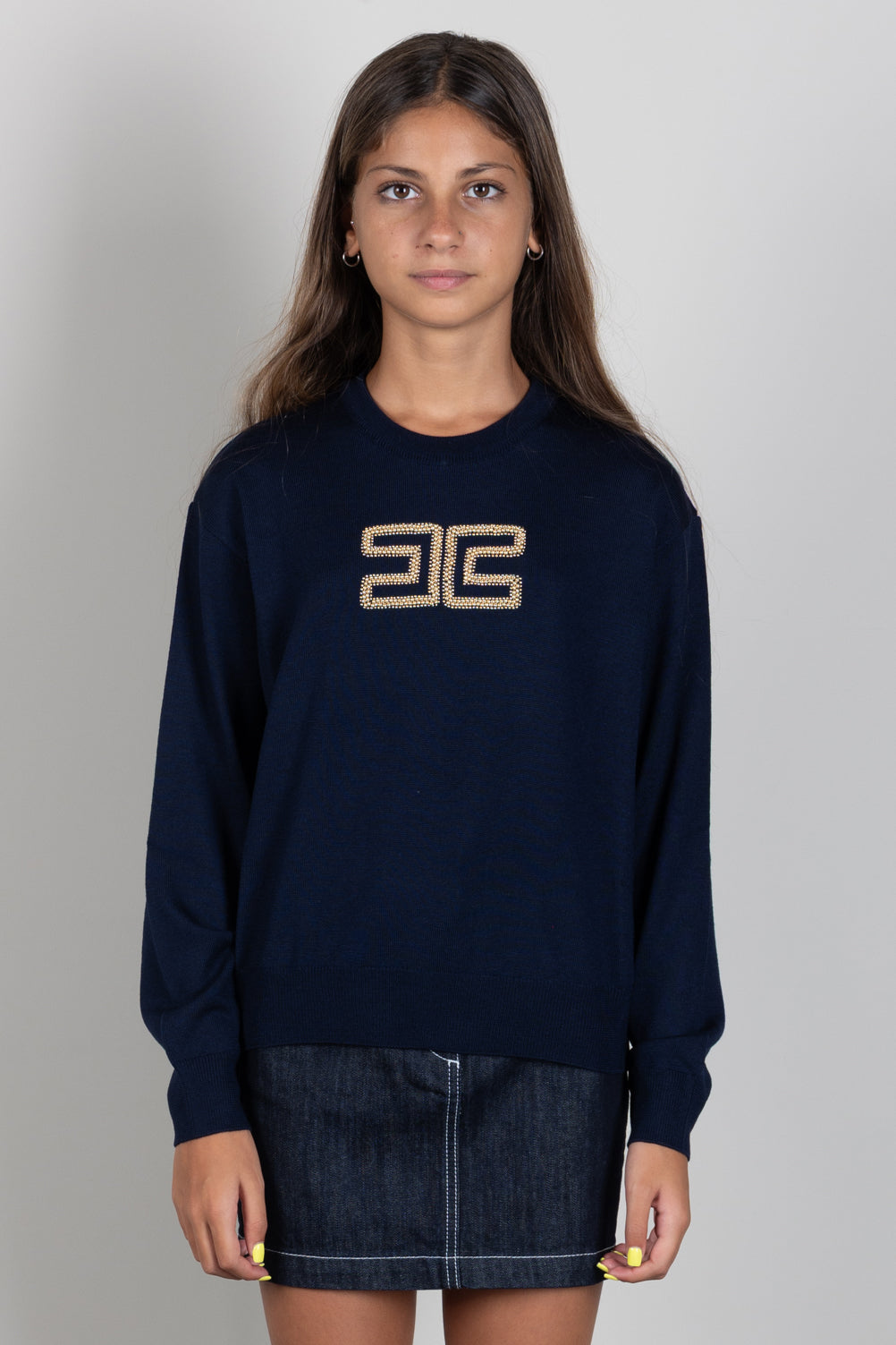 Elisabetta Franchi Bambina Maglia con Logo Gioiello e Borchie Dorate EFMA207CFL151.4062