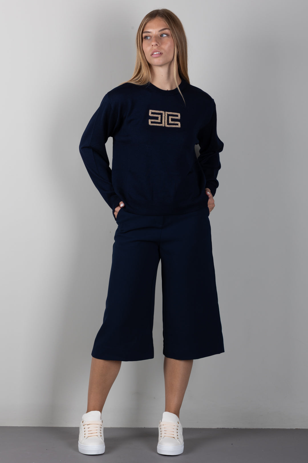 Elisabetta Franchi Bambina Maglia con Logo Gioiello e Borchie Dorate EFMA207CFL151.4062