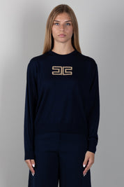 Elisabetta Franchi Bambina Maglia con Logo Gioiello e Borchie Dorate EFMA207CFL151.4062
