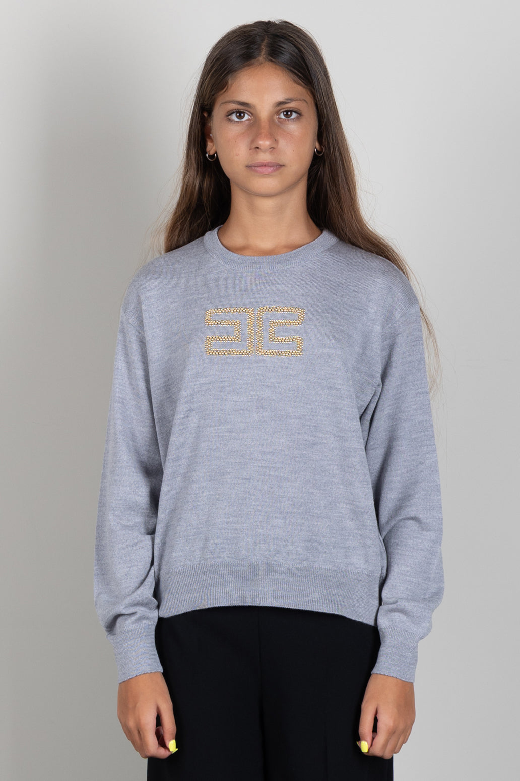 Elisabetta Franchi Bambina Maglia con Logo Gioiello e Borchie Dorate EFMA207CFL151.5002