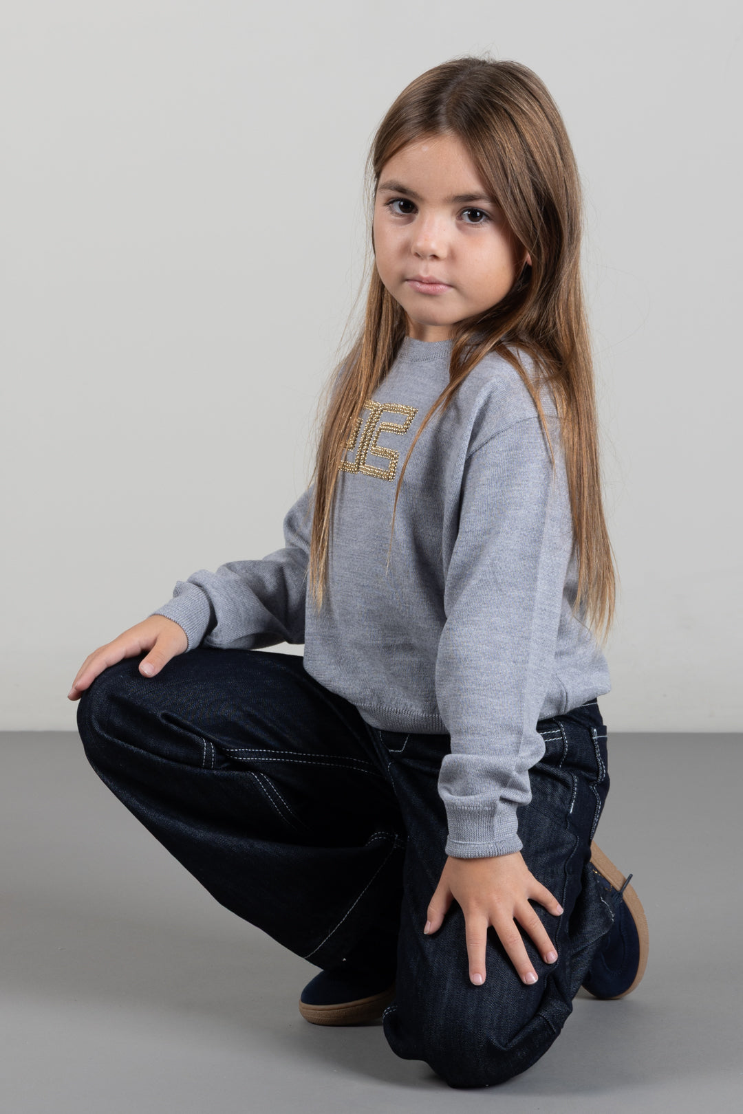 Elisabetta Franchi Bambina Maglia con Logo Gioiello e Borchie Dorate EFMA207CFL151.5002