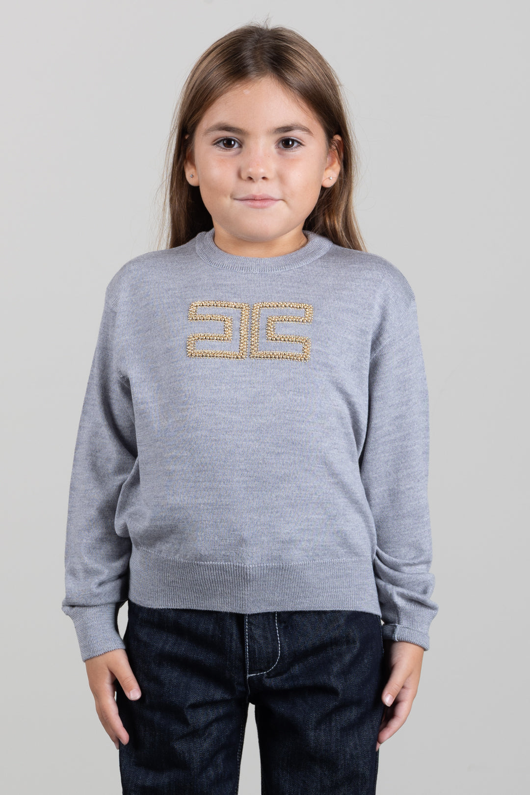 Elisabetta Franchi Bambina Maglia con Logo Gioiello e Borchie Dorate EFMA207CFL151.5002