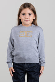 Elisabetta Franchi Bambina Maglia con Logo Gioiello e Borchie Dorate EFMA207CFL151.5002