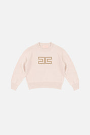 Elisabetta Franchi Bambina Maglia con Logo Gioiello e Borchie Dorate EFMA207CFL151.C063