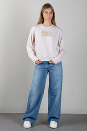 Elisabetta Franchi Bambina Maglia con Logo Gioiello e Borchie Dorate EFMA207CFL151.C063