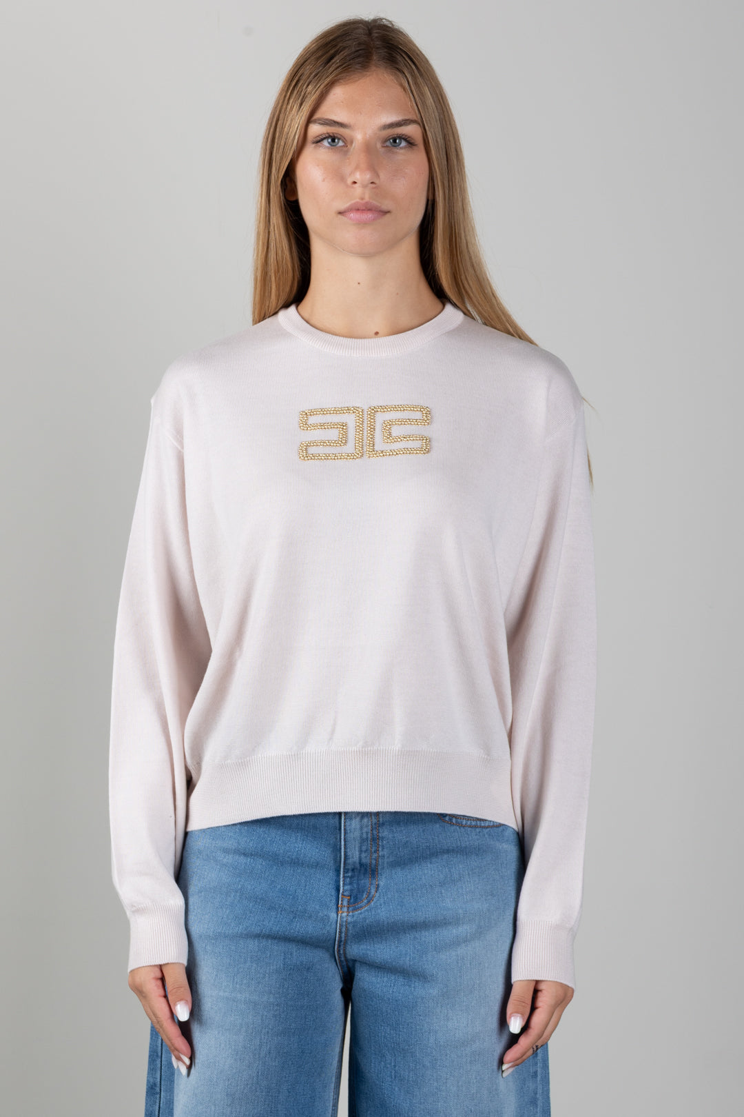 Elisabetta Franchi Bambina Maglia con Logo Gioiello e Borchie Dorate EFMA207CFL151.C063