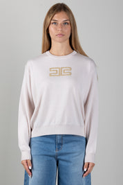 Elisabetta Franchi Bambina Maglia con Logo Gioiello e Borchie Dorate EFMA207CFL151.C063