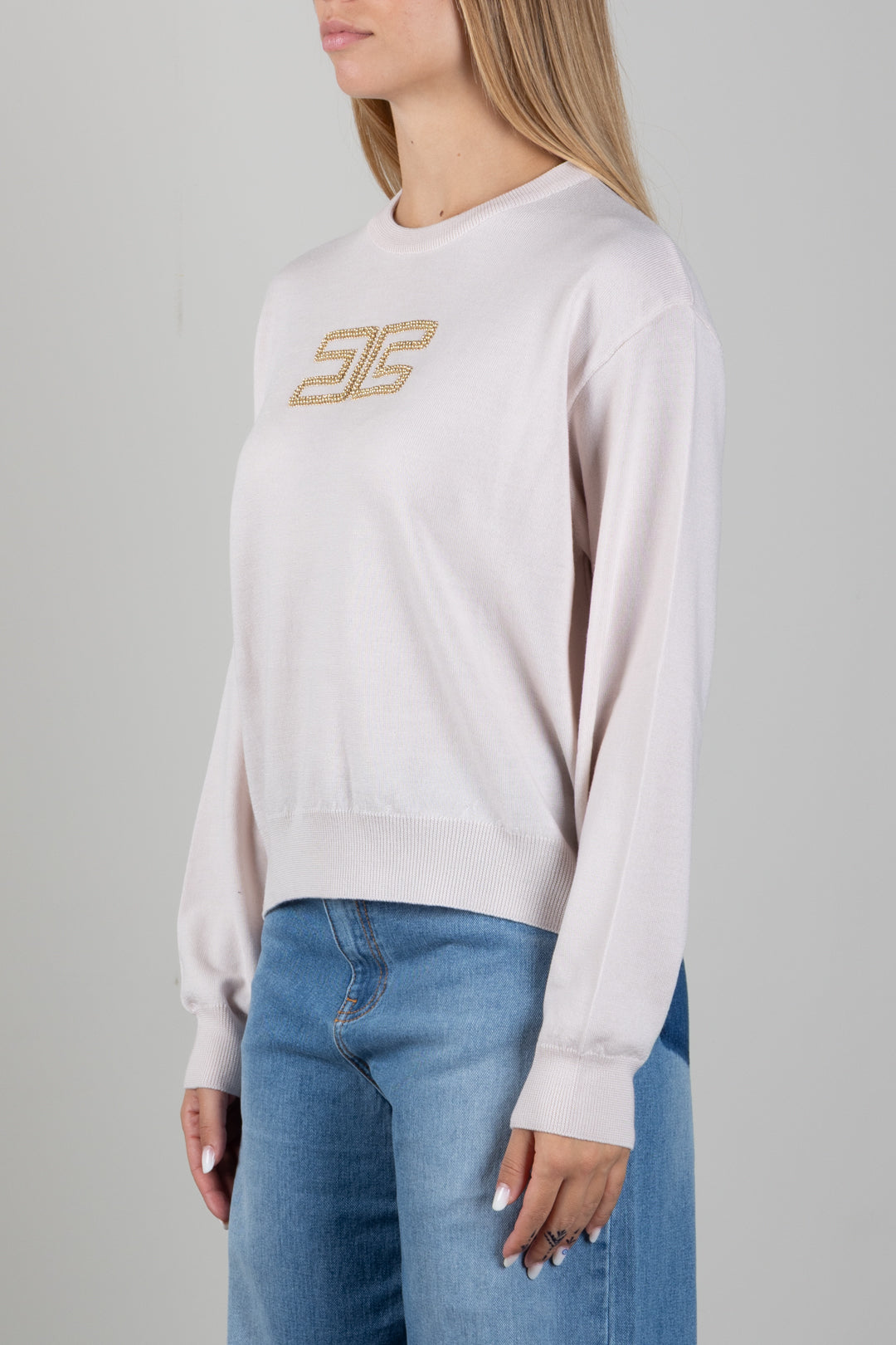 Elisabetta Franchi Bambina Maglia con Logo Gioiello e Borchie Dorate EFMA207CFL151.C063