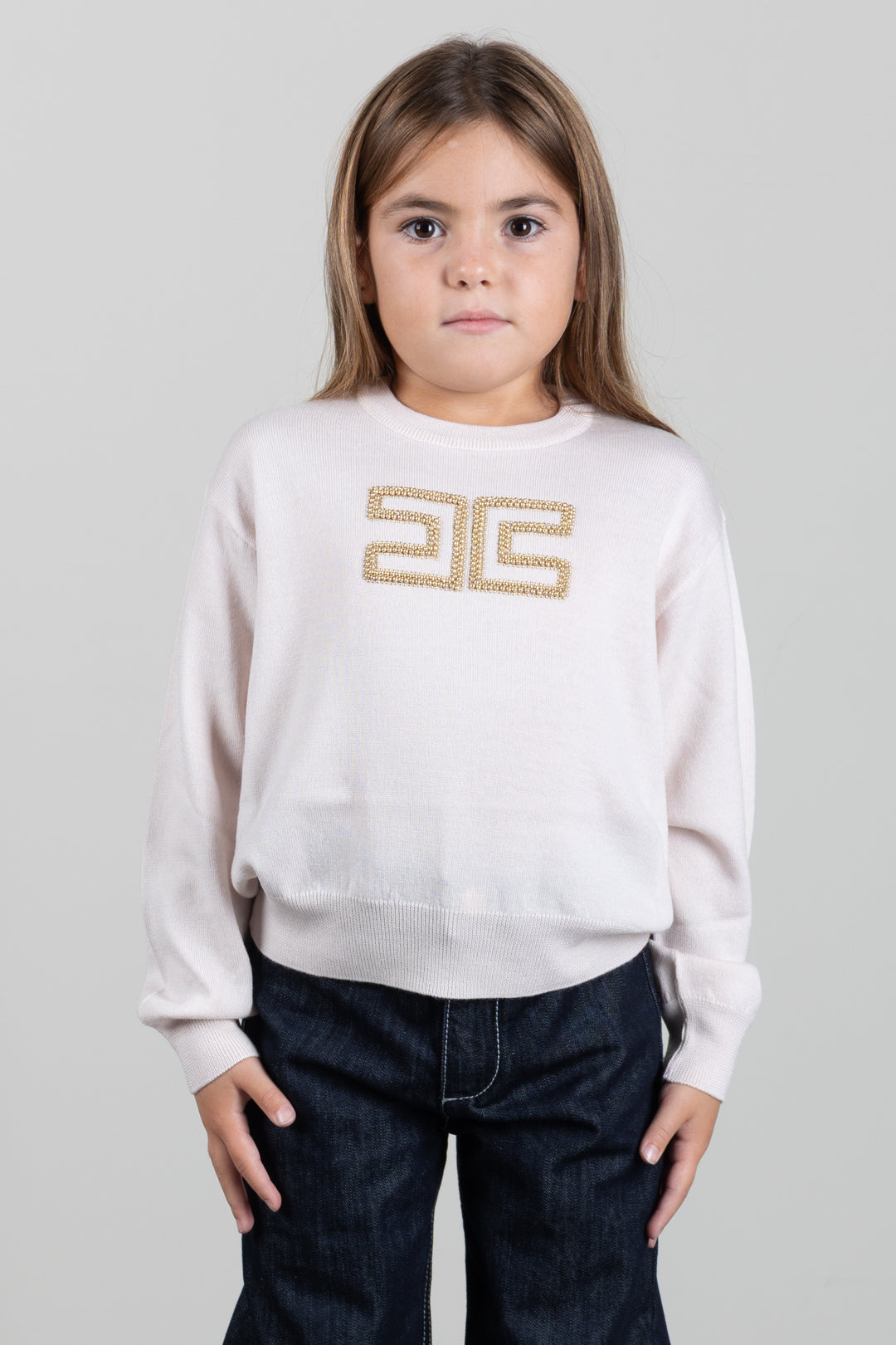 Elisabetta Franchi Bambina Maglia con Logo Gioiello e Borchie Dorate EFMA207CFL151.C063