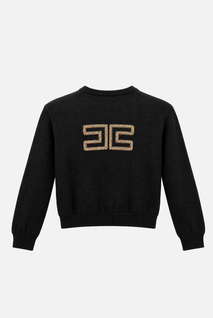 Elisabetta Franchi Bambina Maglia con Logo Gioiello e Borchie Dorate EFMA207CFL151.N000