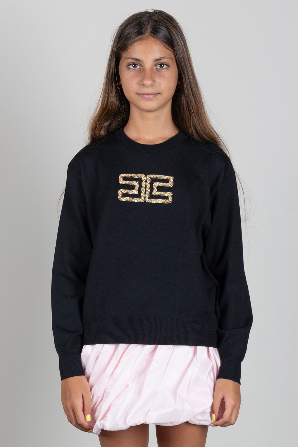 Elisabetta Franchi Bambina Maglia con Logo Gioiello e Borchie Dorate EFMA207CFL151.N000