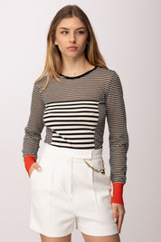 Elisabetta Franchi Maglia con Mix Di Righe MK64T61E2 NERO/BURRO/LACCA