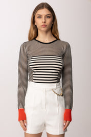 Elisabetta Franchi Maglia con Mix Di Righe MK64T61E2 NERO/BURRO/LACCA