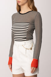 Elisabetta Franchi Maglia con Mix Di Righe MK64T61E2 NERO/BURRO/LACCA