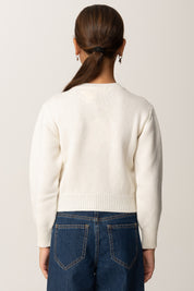 Elisabetta Franchi Bambina Maglia con Ricamo Maxi Paillettes e Logo EFMA183CFL230 BURRO