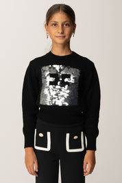 Elisabetta Franchi Bambina Maglia con Ricamo Maxi Paillettes e Logo EFMA183CFL230 NERO