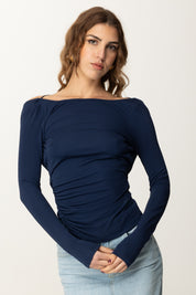 Elisabetta Franchi Maglia con Schiena Scoperta e Dettaglio Gioiello MD01352E2 OLTREMARE