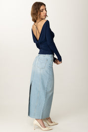 Elisabetta Franchi Maglia con Schiena Scoperta e Dettaglio Gioiello MD01352E2 OLTREMARE