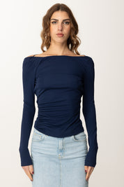 Elisabetta Franchi Maglia con Schiena Scoperta e Dettaglio Gioiello MD01352E2 OLTREMARE