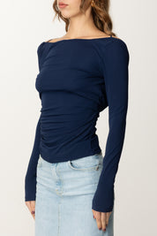 Elisabetta Franchi Maglia con Schiena Scoperta e Dettaglio Gioiello MD01352E2 OLTREMARE