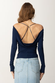 Elisabetta Franchi Maglia con Schiena Scoperta e Dettaglio Gioiello MD01352E2 OLTREMARE