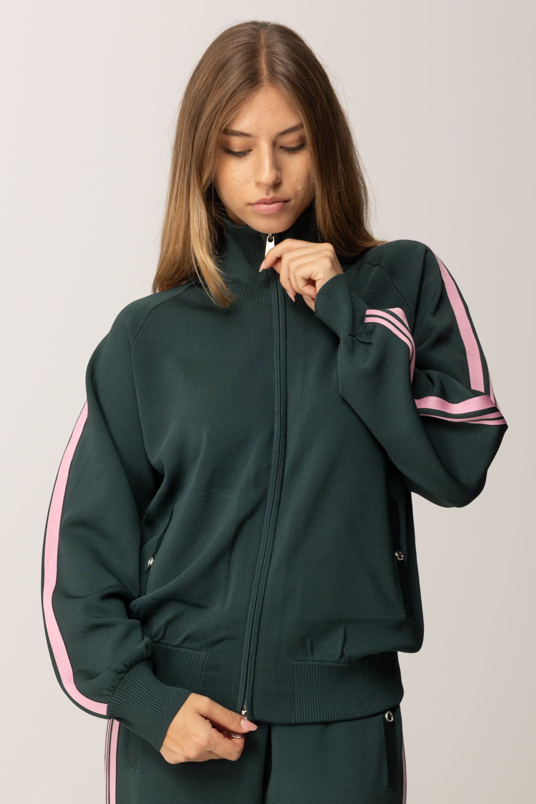 Pinko Maglia con Zip e Bande Laterali VERDE CRISALIDE