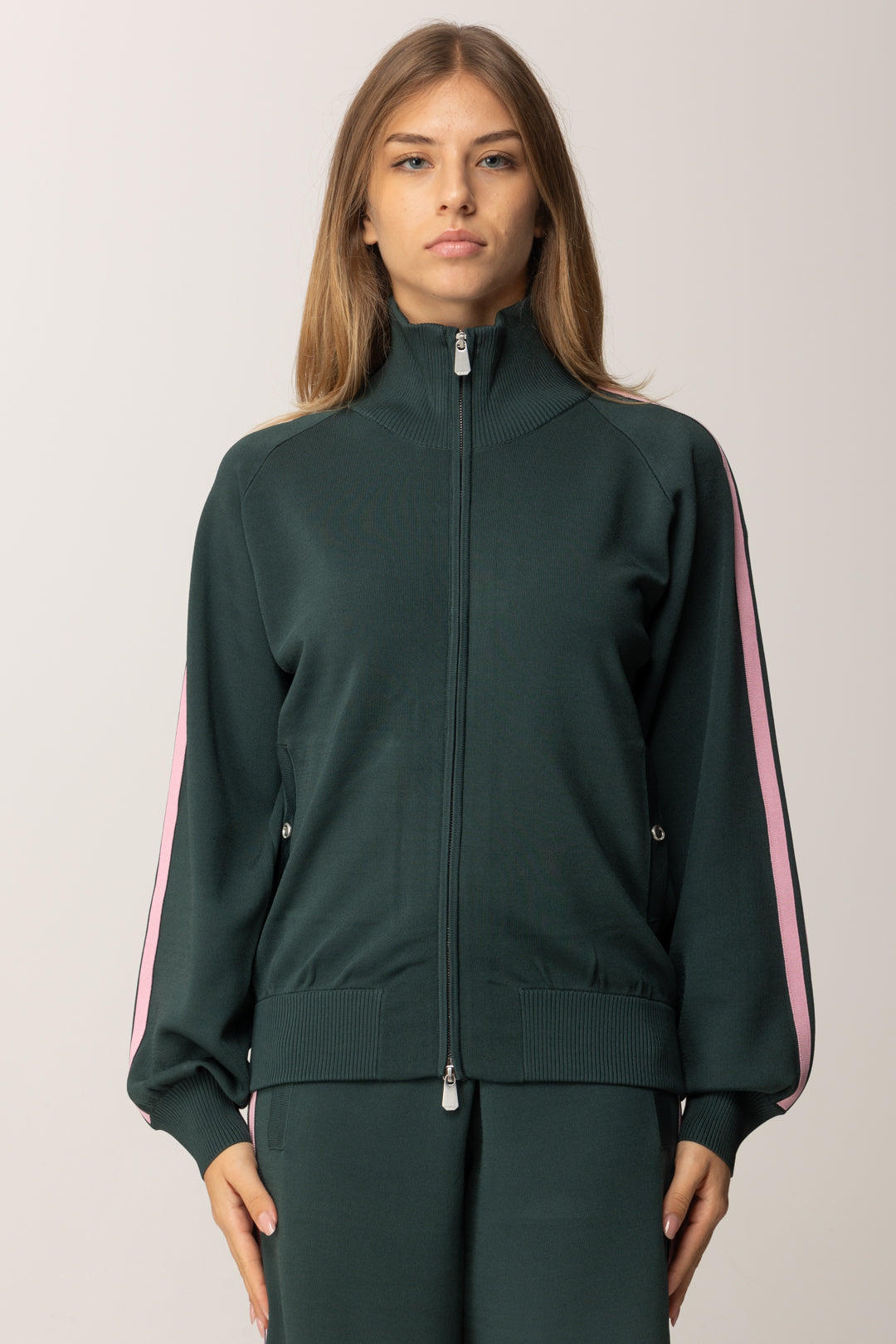 Pinko Maglia con Zip e Bande Laterali VERDE CRISALIDE