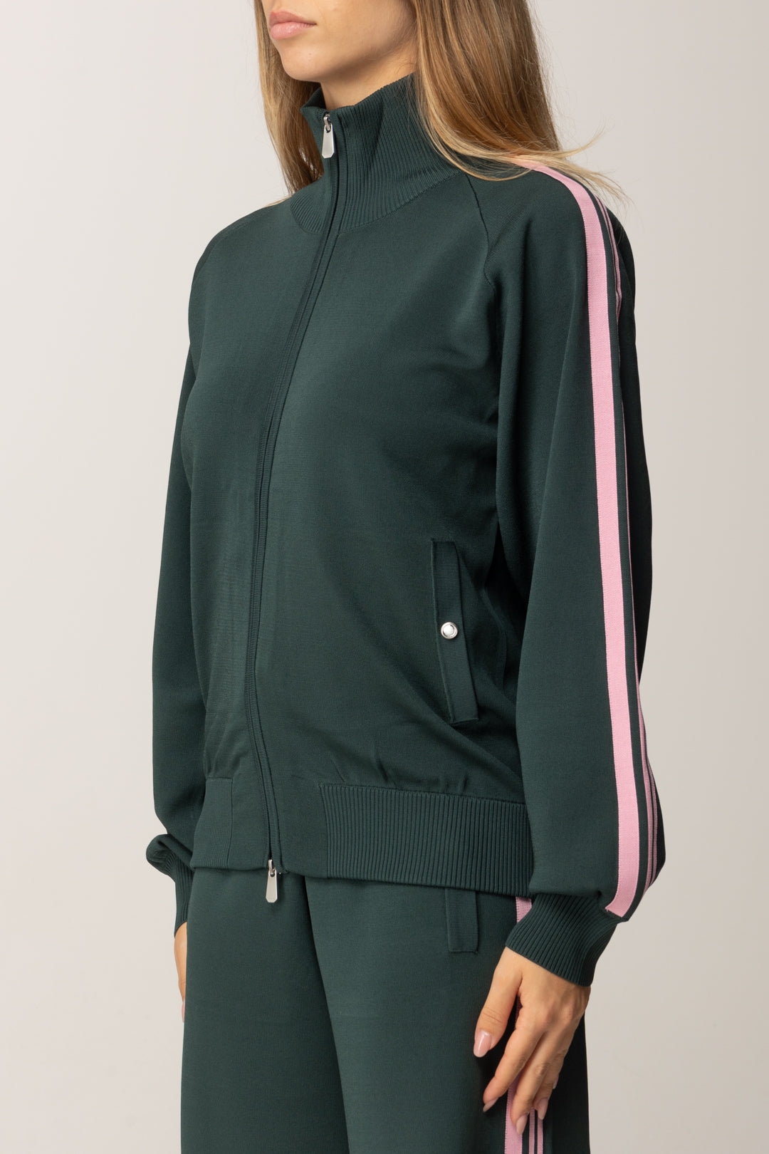 Pinko Maglia con Zip e Bande Laterali VERDE CRISALIDE