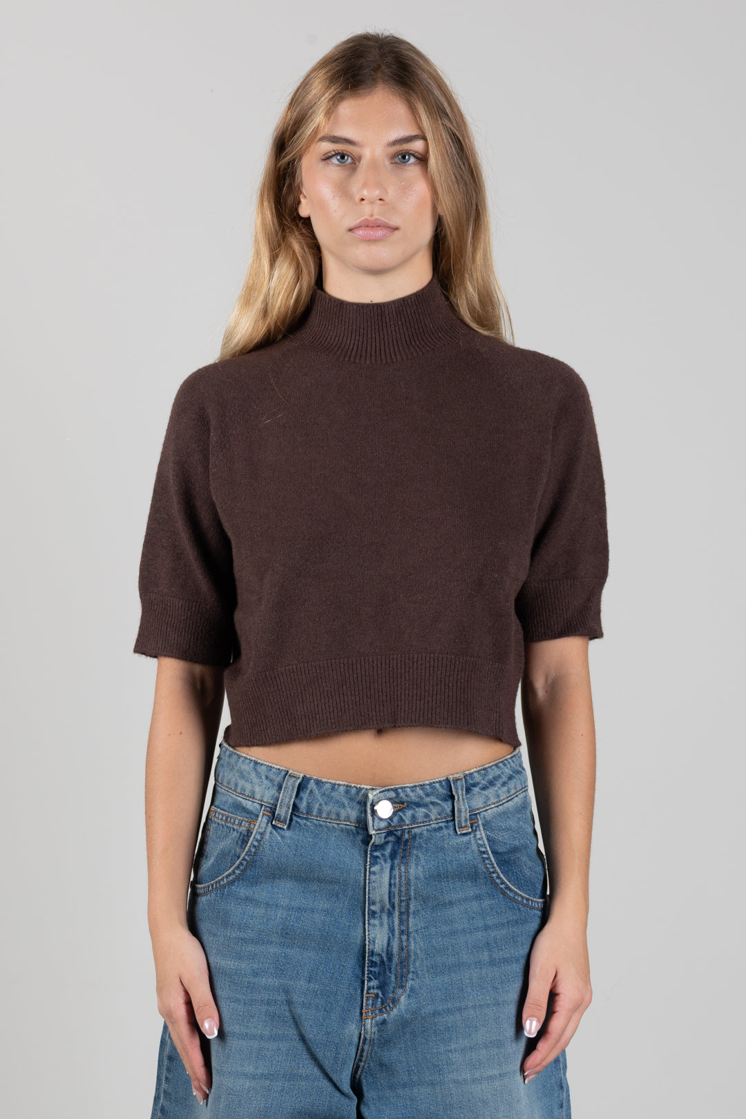 Manila Grace Maglia Corta a Lupetto con Maniche Corte M469VU POTTING SOIL :AI26