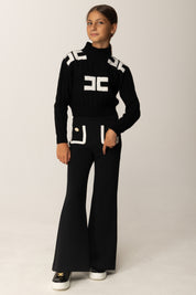 Elisabetta Franchi Bambina Maglia Crop Collo Alto con Trecce e Logo EFMA171CFL230 NERO/MILK