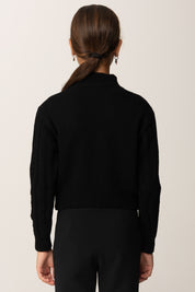 Elisabetta Franchi Bambina Maglia Crop Collo Alto con Trecce e Logo EFMA171CFL230 NERO/MILK