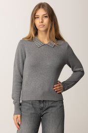 Pinko Maglia Crop con Colletto Ricamato GRIGIO-MONUMENTO GR.