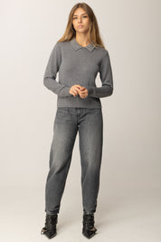 Pinko Maglia Crop con Colletto Ricamato GRIGIO-MONUMENTO GR.