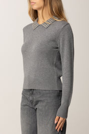Pinko Maglia Crop con Colletto Ricamato GRIGIO-MONUMENTO GR.