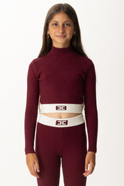 Elisabetta Franchi Bambina Maglia Crop con Fascia Logata In Vita EFMA173CFL040 CHERRY/MILK
